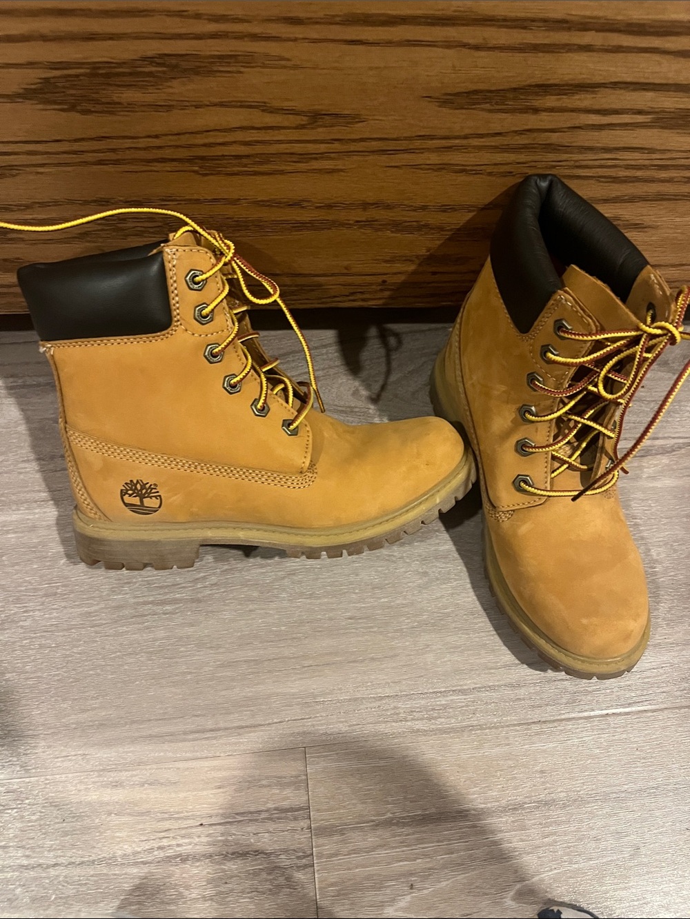 Timberland Wheat Nubuck Lace-Up Boots with Black Collar